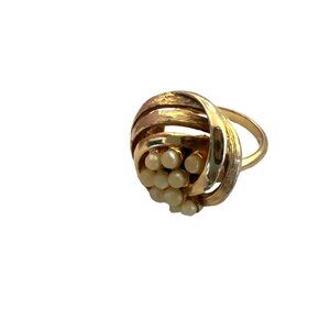 Vintage Ring Gold Tone Faux Tiny Pearls Size 6.5 adjustable
